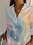 Women Ombre Long Sleeve Shirt Spring/Fall Buckle Shirt Collar Daily Casual Top