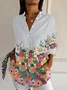 Women Floral Long Sleeve Shirt Spring/Fall Buckle Shirt Collar Daily Casual Top