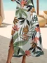 Women Floral Short Sleeve Summer Printing Dress Crew Neck Daily Casual Maxi Fit & Flare Dress A-Line Dress