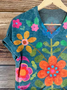 Women Floral Short Sleeve Tee T-shirt V Neck Printing Casual Summer Graphic Tee Top