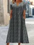 Women Leopard Short Sleeve Summer Printing Dress V Neck Daily Casual Maxi Fit & Flare Dress H-Line Dress