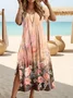 Women Floral Short Sleeve Summer Printing Dress Crew Neck Daily Casual Maxi Fit & Flare Dress A-Line Dress