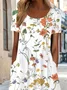 Women Floral Short Sleeve Summer Printing Dress Crew Neck Daily Casual Maxi Shift Dress H-Line Dress