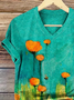 Women Floral Short Sleeve Tee T-shirt V Neck Printing Casual Summer Graphic Tee Top