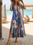 Women Floral Short Sleeve Summer Printing Dress Crew Neck Daily Casual Maxi Fit & Flare Dress A-Line Dress