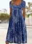Women Floral Short Sleeve Summer Printing Dress Crew Neck Daily Casual Maxi Shift Dress H-Line Dress