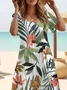 Women Floral Short Sleeve Summer Printing Dress Crew Neck Daily Casual Maxi Fit & Flare Dress A-Line Dress