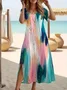Women Abstract Short Sleeve Summer Printing Dress Crew Neck Daily Casual Maxi Fit & Flare Dress A-Line Dress
