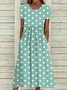 Women Polka Dots Short Sleeve Summer Printing Dress Crew Neck Daily Casual Maxi Shift Dress H-Line Dress