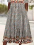 Women Floral Short Sleeve Summer Printing Dress Crew Neck Daily Casual Maxi Shift Dress H-Line Dress