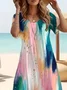 Women Abstract Short Sleeve Summer Printing Dress Crew Neck Daily Casual Maxi Fit & Flare Dress A-Line Dress