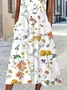 Women Floral Short Sleeve Summer Printing Dress Crew Neck Daily Casual Maxi Shift Dress H-Line Dress