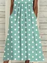 Women Polka Dots Short Sleeve Summer Printing Dress Crew Neck Daily Casual Maxi Shift Dress H-Line Dress