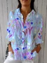 Women Floral Three Quarter Sleeve Shirt Spring/Fall Shirt Collar Holiday Casual Top