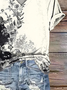 Women Floral Short Sleeve Tee T-shirt V Neck Printing Casual Summer Graphic Tee Top