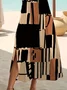 Women Geometric Short Sleeve Summer Printing Dress Crew Neck Daily Casual Maxi Fit & Flare Dress A-Line Dress