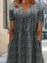 Women Leopard Short Sleeve Summer Printing Dress V Neck Daily Casual Maxi Fit & Flare Dress H-Line Dress
