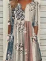 Women Floral Short Sleeve Summer Printing Dress V Neck Daily Casual Maxi Fit & Flare Dress H-Line Dress