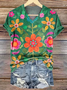 Women Floral Short Sleeve Tee T-shirt V Neck Printing Casual Summer Graphic Tee Top