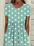 Women Polka Dots Short Sleeve Summer Printing Dress Crew Neck Daily Casual Maxi Shift Dress H-Line Dress