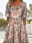 Women Floral Short Sleeve Summer Printing Dress Crew Neck Daily Casual Maxi Shift Dress H-Line Dress