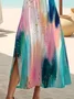 Women Abstract Short Sleeve Summer Printing Dress Crew Neck Daily Casual Maxi Fit & Flare Dress A-Line Dress