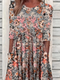 Women Floral Short Sleeve Summer Printing Dress Crew Neck Daily Casual Maxi Shift Dress H-Line Dress