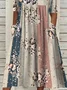 Women Floral Short Sleeve Summer Printing Dress V Neck Daily Casual Maxi Fit & Flare Dress H-Line Dress