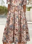Women Floral Short Sleeve Summer Printing Dress Crew Neck Daily Casual Maxi Shift Dress H-Line Dress