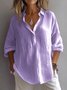 Women Plain Three Quarter Sleeve Blouse Spring/Fall V Neck Daily Casual Top