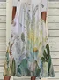 Women Floral Half Sleeve Summer Printing Dress Half Open Collar Daily Casual Maxi A-Line Dress