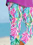 Women Floral Capris Elastic Waist Pants Casual Summer Trousers