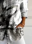 Women Abstract Long Sleeve Shirt Spring/Fall Buckle Shirt Collar Daily Casual Top