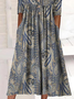 Women Paisley Half Sleeve Summer Printing Dress Half Open Collar Daily Casual Maxi A-Line Dress