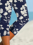 Women Floral Capris Elastic Waist Pants Casual Summer Trousers