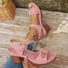Women's Thick Heel Sandals For Women To Wear As Outerwear In Summer New Thick Heel Large Size Casual Metal Buckle Comfortable High Heel Roman Sandals