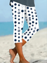 Women Polka Dots Capris Elastic Waist Pants Casual Summer Trousers