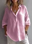 Women Plain Three Quarter Sleeve Blouse Spring/Fall V Neck Daily Casual Top