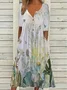 Women Floral Half Sleeve Summer Printing Dress Half Open Collar Daily Casual Maxi A-Line Dress