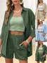 Women Plain Two-Piece Set Daily Three Quarter Sleeve Casual Spring/Fall Top With Pants Matching Set