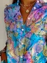 Women Abstract Long Sleeve Shirt Spring/Fall Buckle Shirt Collar Daily Casual Top
