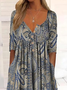 Women Paisley Half Sleeve Summer Printing Dress Half Open Collar Daily Casual Maxi A-Line Dress