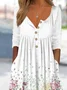 Women Floral Half Sleeve Summer Printing Dress Half Open Collar Daily Casual Maxi A-Line Dress