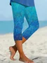 Women Floral Capris Elastic Waist Pants Casual Summer Trousers