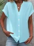 Women's Plain Short Sleeve Shirt Summer Buckle V Neck Daily Casual Top