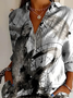 Women Abstract Long Sleeve Shirt Spring/Fall Buckle Shirt Collar Daily Casual Top