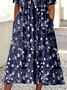 Women Floral Half Sleeve Summer Printing Dress Half Open Collar Daily Casual Maxi A-Line Dress