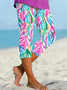 Women Floral Capris Elastic Waist Pants Casual Summer Trousers