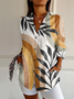 Women Geometric Long Sleeve Shirt Spring/Fall Buckle Shirt Collar Daily Casual Top