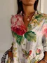 Women Floral Long Sleeve Shirt Spring/Fall Buckle Shirt Collar Daily Casual Top